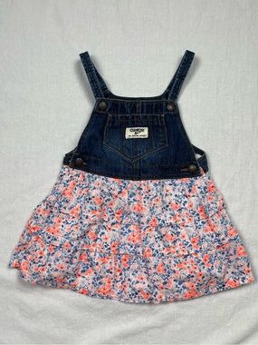 OshKosh B'gosh Denim Overall Floral Tiered Ruffle Dress 24M